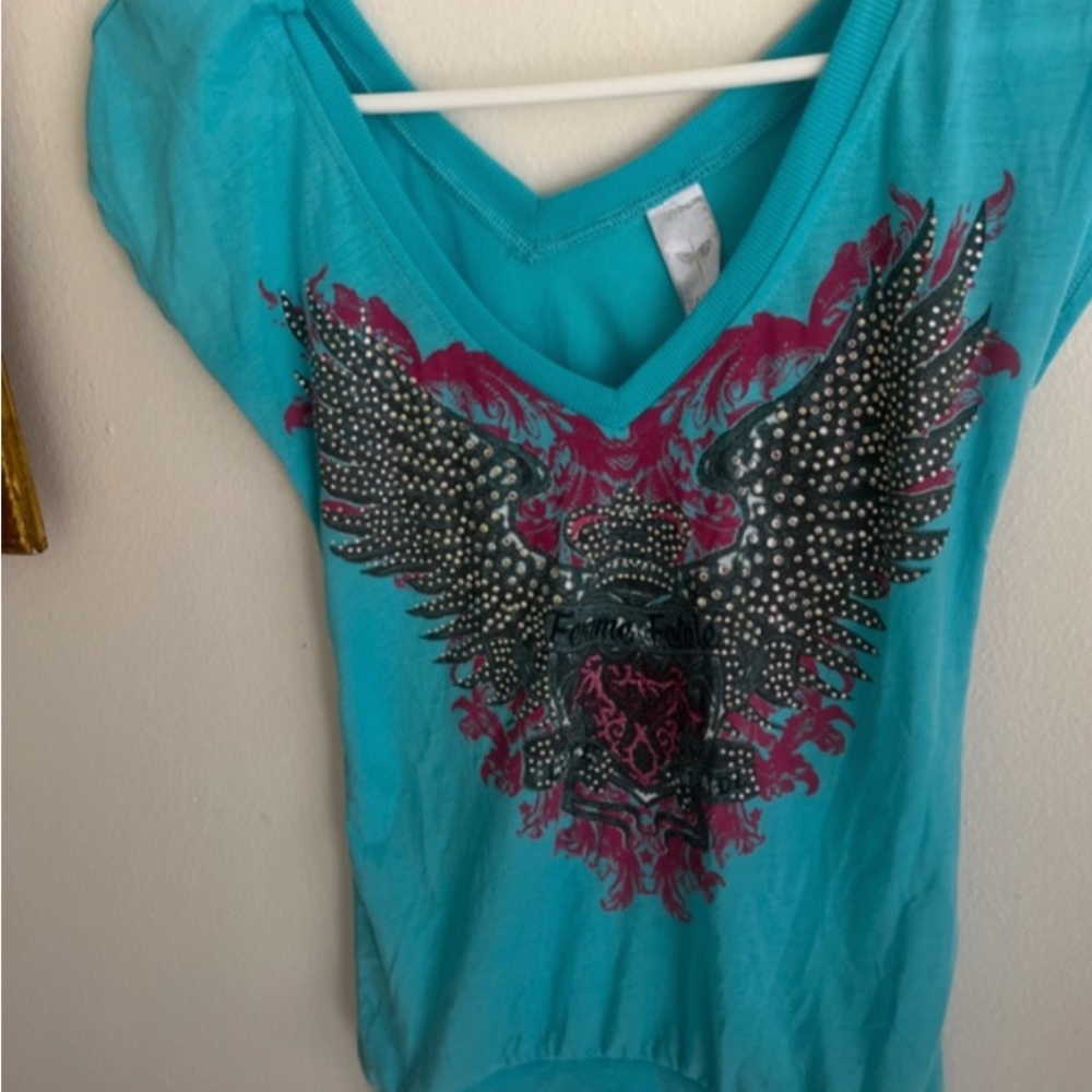 Zarga turquoise top with Rehinstone top